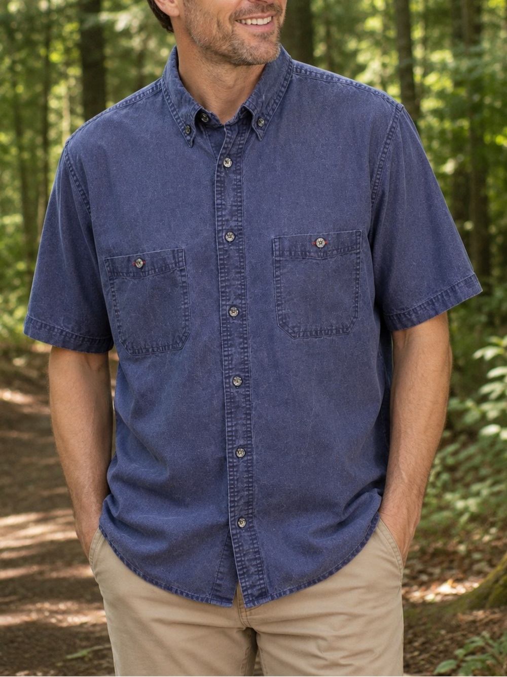 Pier Connection 100% Cotton Men’s Medium Pigment-Dyed Navy Button Down Shirt